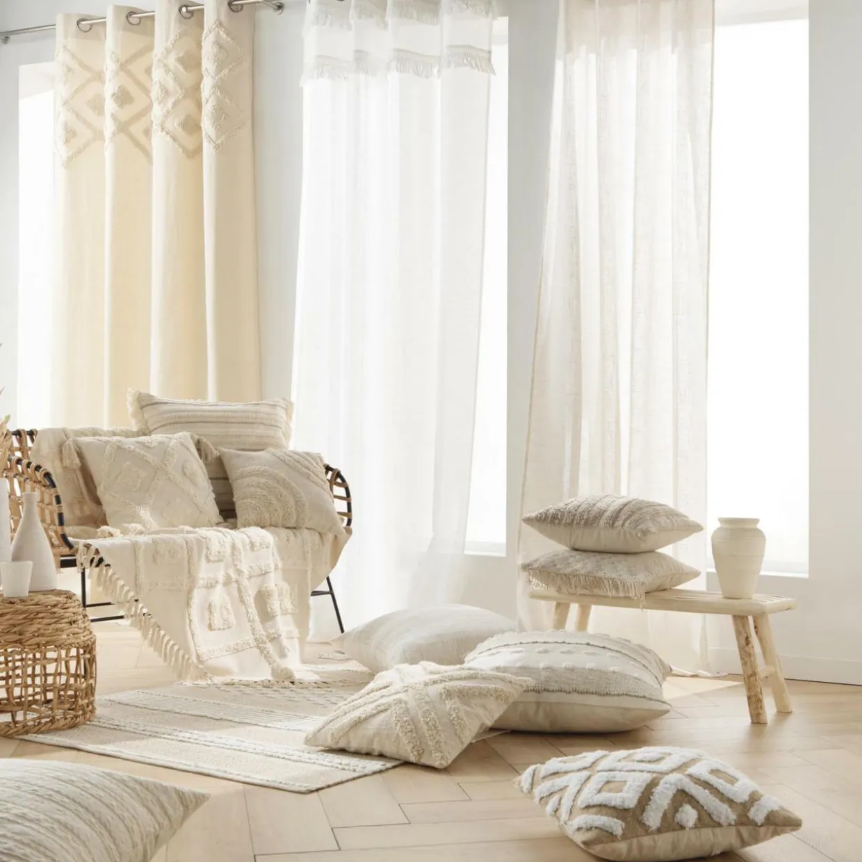 Coussin carré coton tissé (60 x 60 cm) Ilies Beige