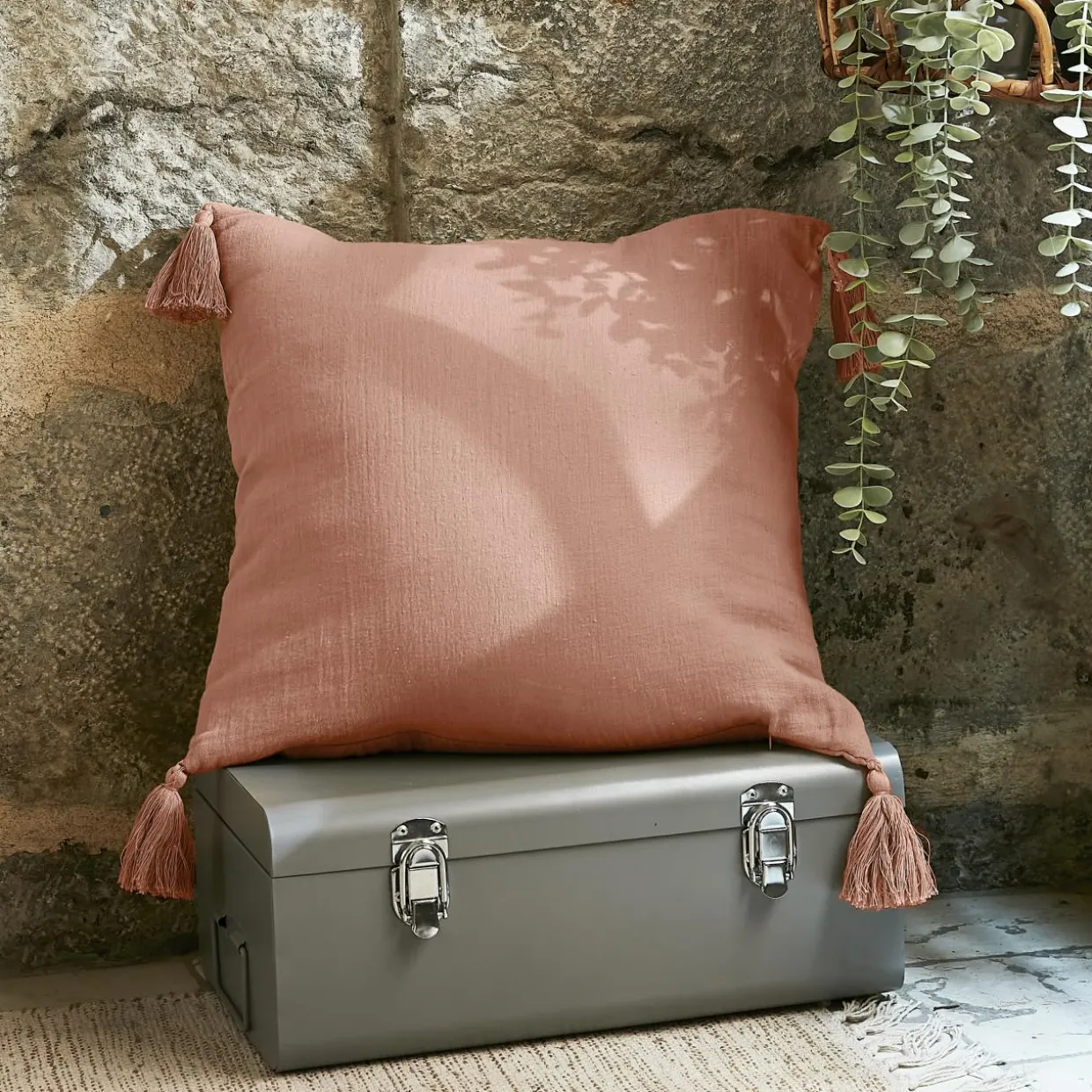 Coussin carré gaze de coton (40 x 40 cm) Gaïa Rose pêche