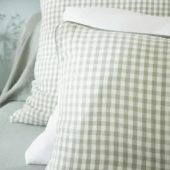 Coussin carré gaze de coton (45 x 45 cm) Gaïa vichy Vert eucalyptus