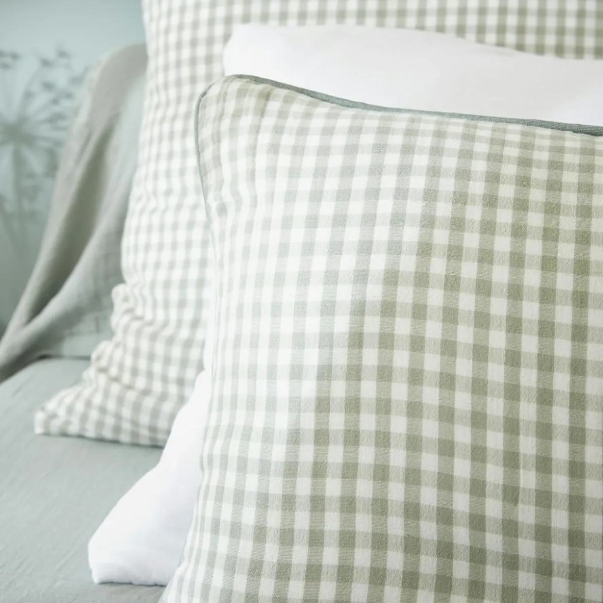 Coussin carré gaze de coton (45 x 45 cm) Gaïa vichy Vert eucalyptus