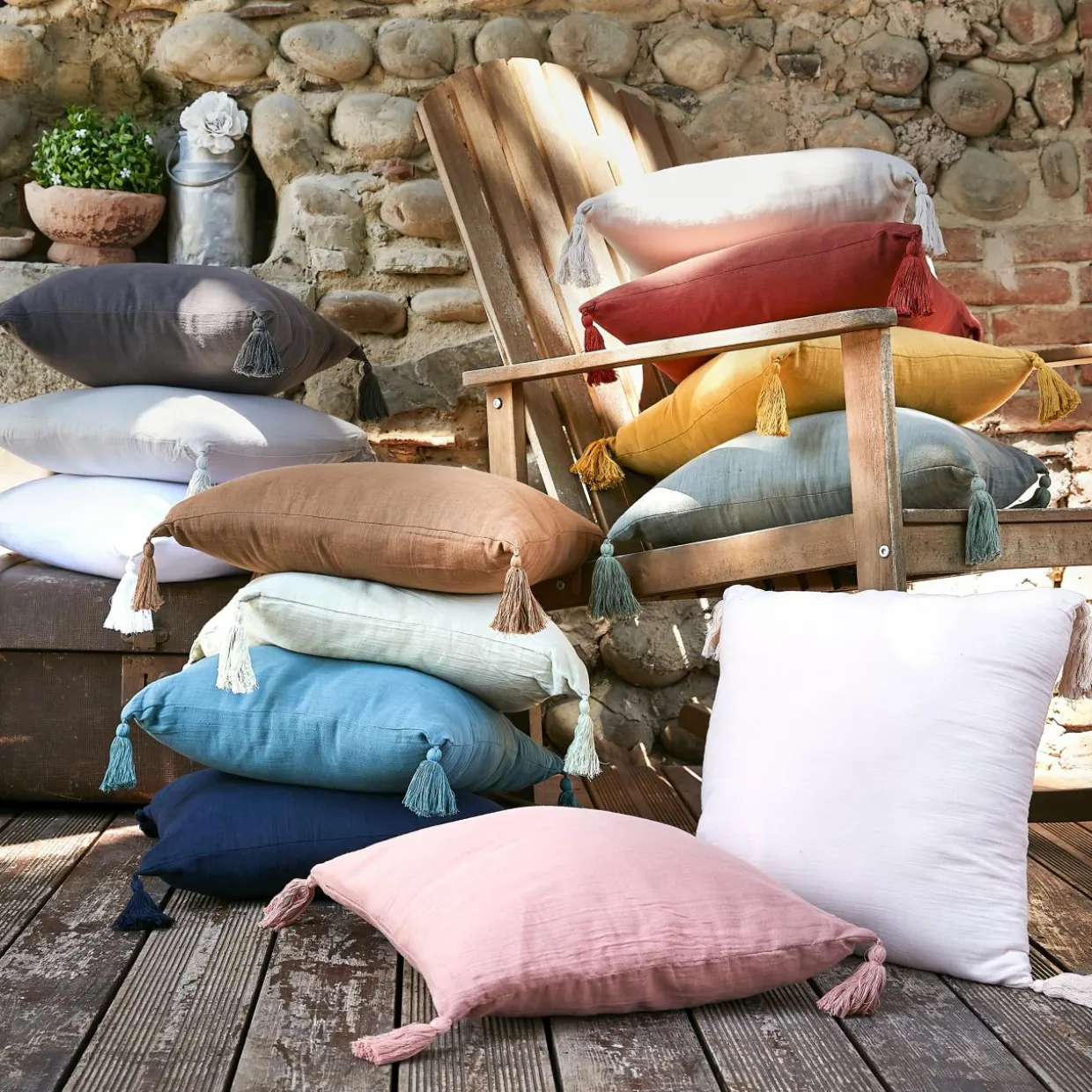 Coussin carré gaze de coton (40 x 40 cm) Gaïa Vert romarin