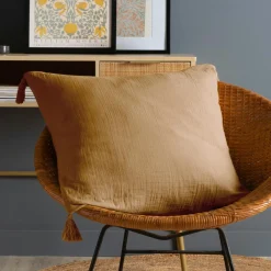 Coussin carré gaze de coton (60 x 60 cm) Gaïa Camel