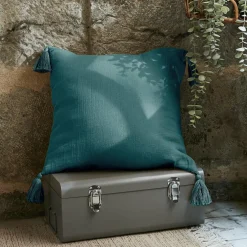 Coussin carré gaze de coton (40 x 40 cm) Gaïa Bleu canard