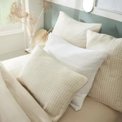 Coussin carré gaze de coton (45 x 45 cm) Gaïa vichy Beige