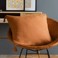 Coussin carré gaze de coton (60 x 60 cm) Gaïa Abricot