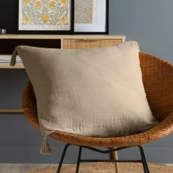 Coussin carré gaze de coton (60 x 60 cm) Gaïa Ficelle