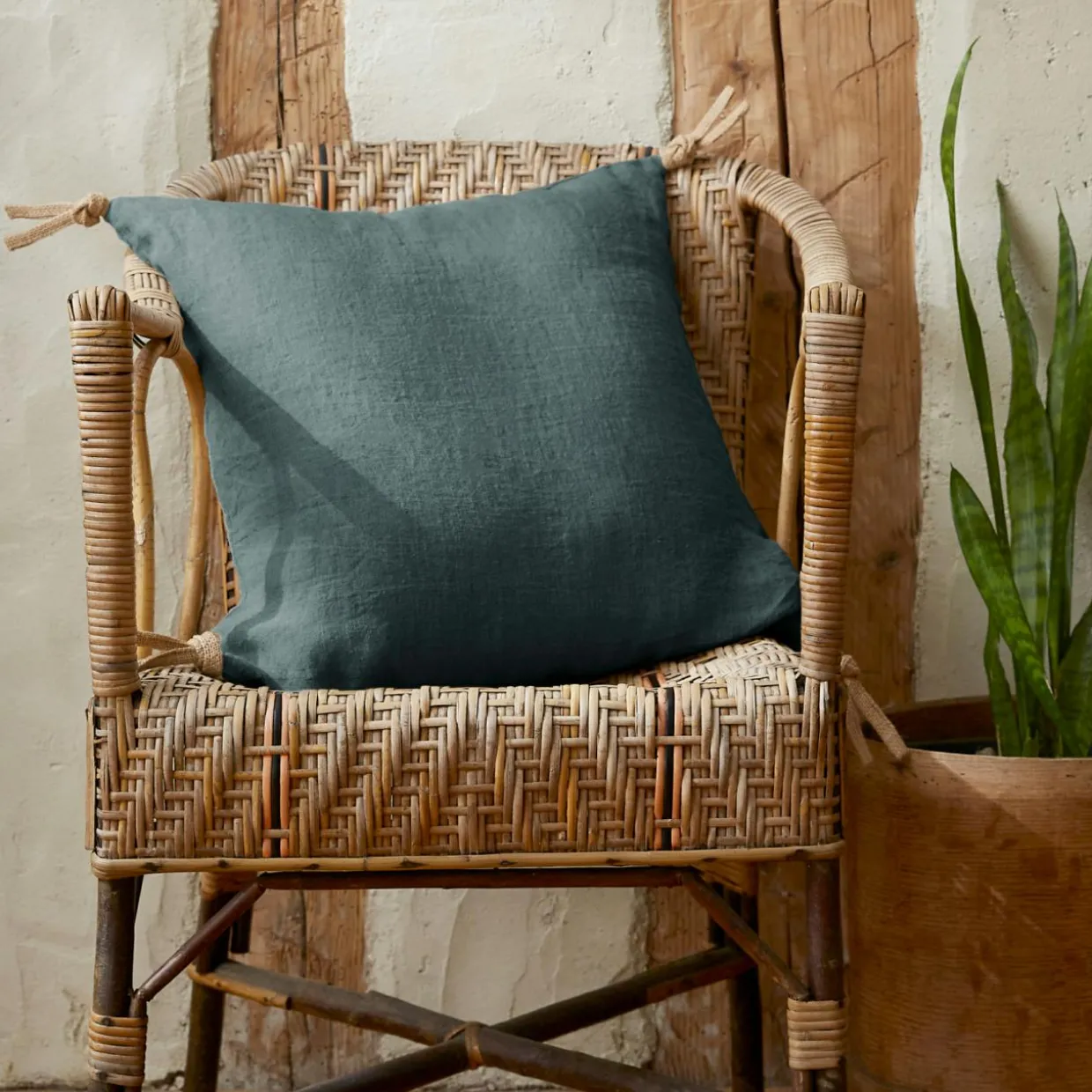 Coussin carré lin lavé (45 cm) Louise Gris ardoise