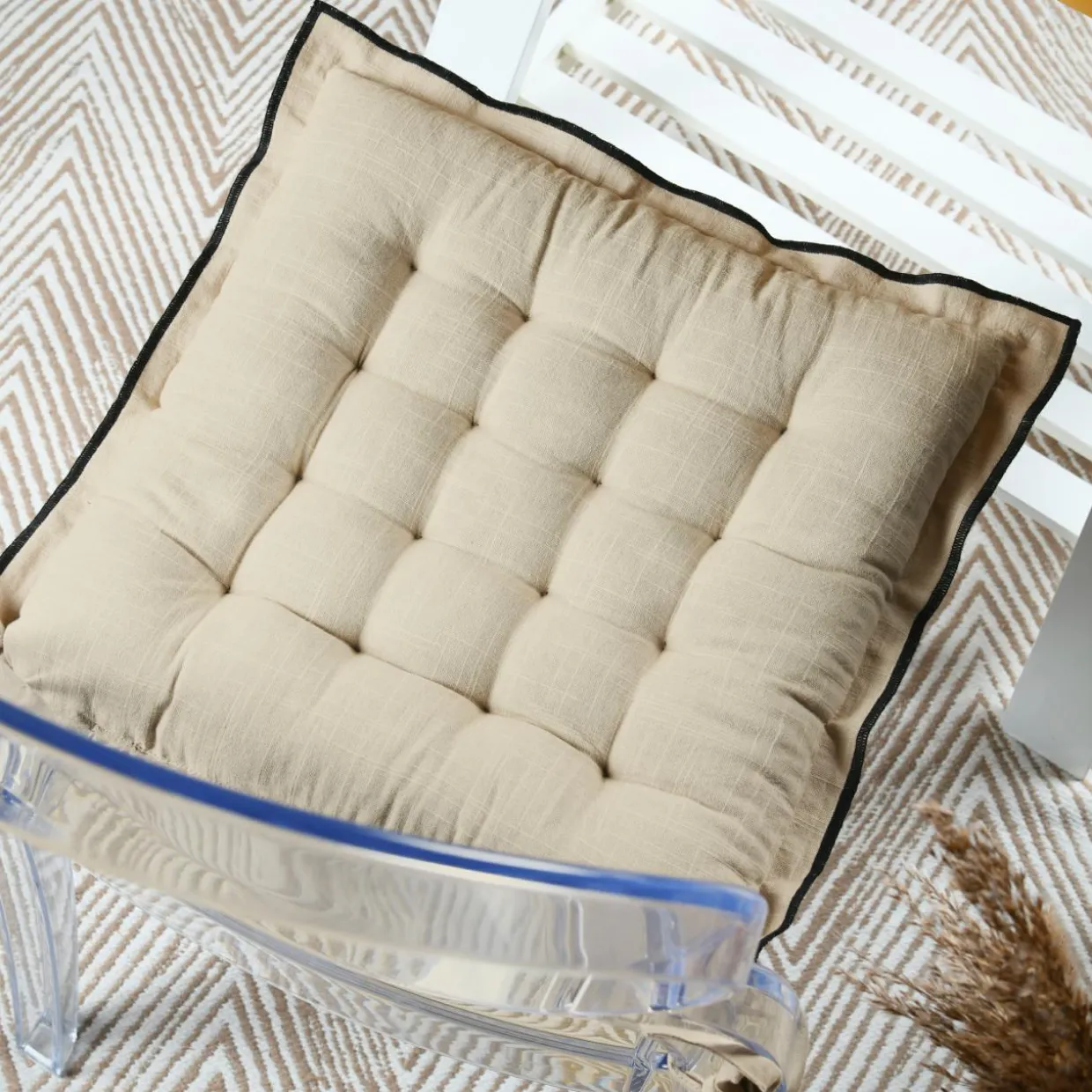 Coussin de chaise carré coton (38 x 38 cm) Helios Ecru