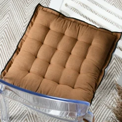 Coussin de chaise carré coton (38 x 38 cm) Helios Camel