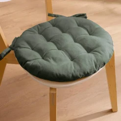 Coussin de chaise rond coton (40 cm) Pixel Vert kaki