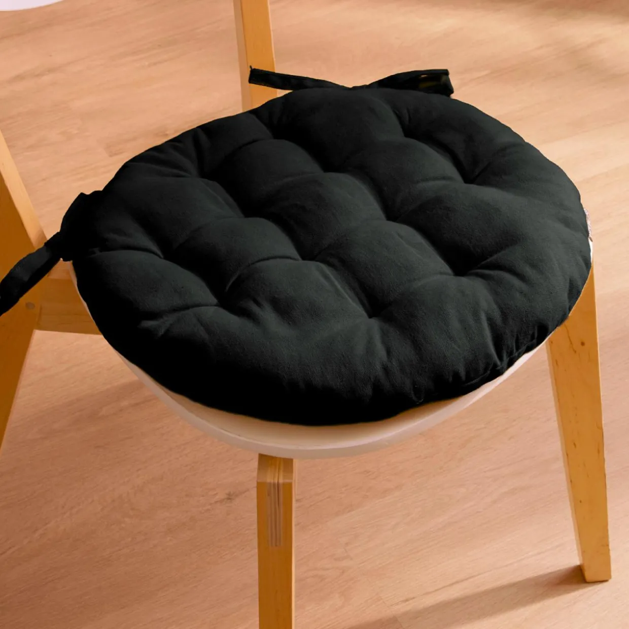 Coussin de chaise rond coton (40 cm) Pixel Noir