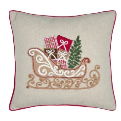 Coussin de Noël carré brodé (45 x 45 cm) Traineau Beige