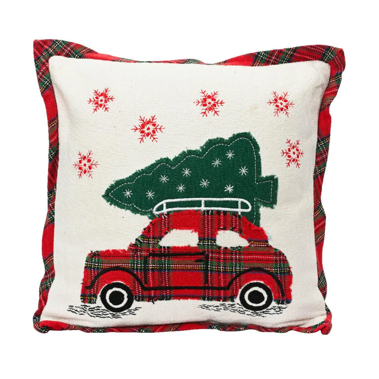 Coussin de Noël carré coton (45 x 45 cm) Christmas Tartan Rouge