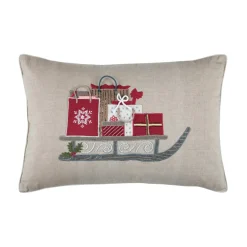 Coussin de Noël rectangulaire coton (40 x 60 cm) Réveillon cadeaux Taupe