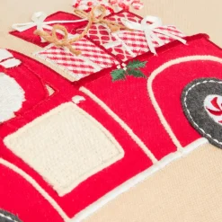 Coussin de Noël rectangulaire (59 x 39 cm) Voiture du Père Noël Rouge et beige