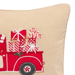 Coussin de Noël rectangulaire (59 x 39 cm) Voiture du Père Noël Rouge et beige