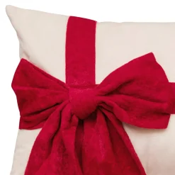 Coussin de Noël rectangulaire (50 x 30 cm) Nœud en velours Rouge et écru