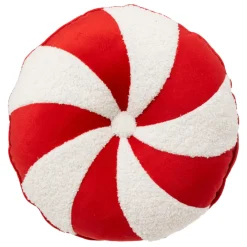 Coussin de Noël rond (D40 cm) Bonbon Rouge et blanc