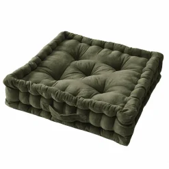 Coussin de sol carré velours de coton (50 x 50 cm) Victor Vert thym