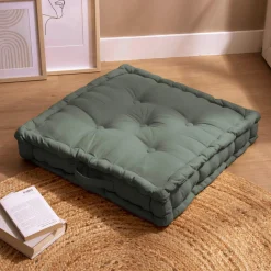 Coussin de sol coton (60 x 60 cm) Pixel Vert kaki