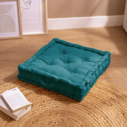 Coussin de sol coton (50 x 50 cm) Pixel Bleu canard