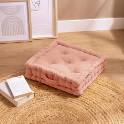 Coussin de sol coton (40 x 40 cm) Pixel Rose pêche