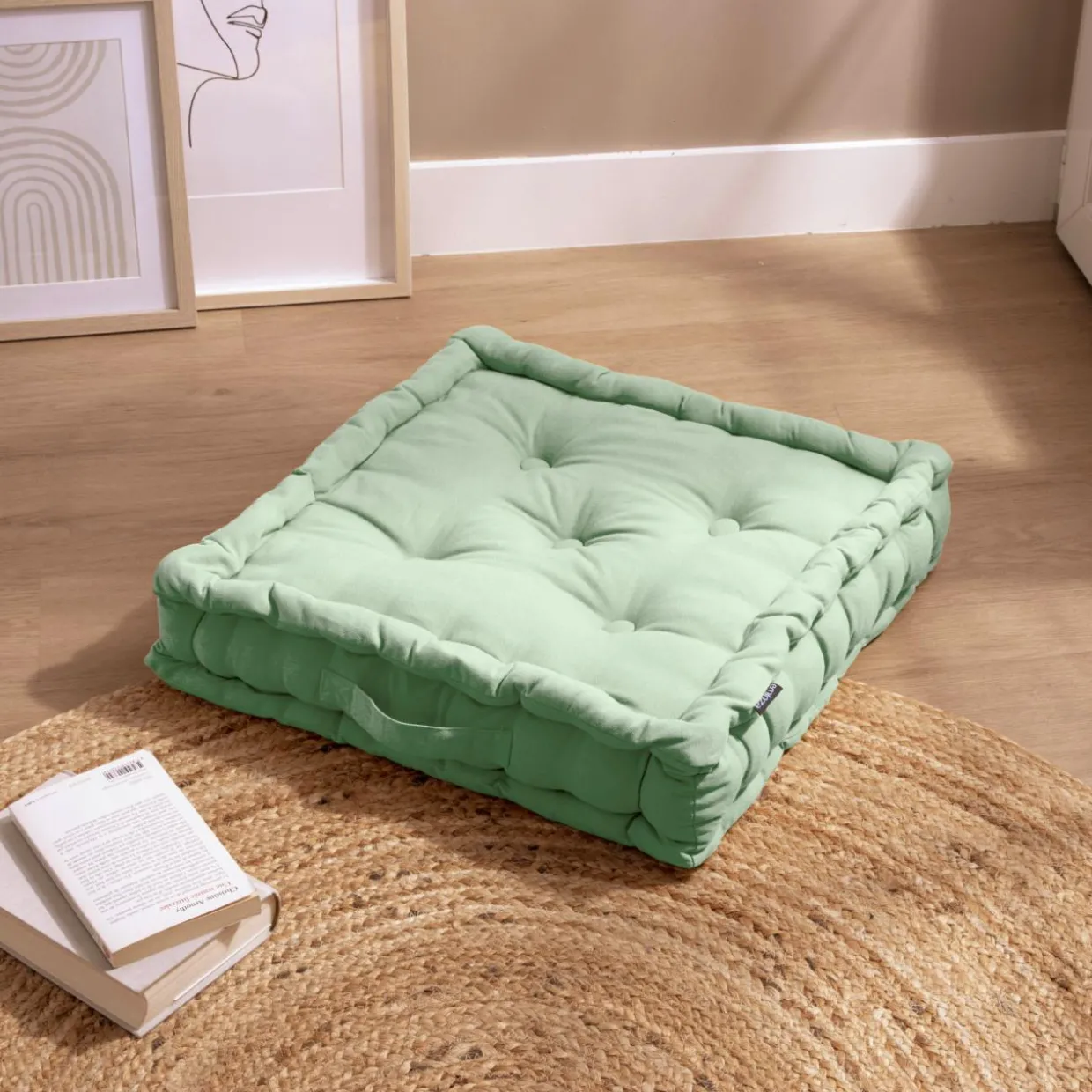 Coussin de sol coton (50 x 50 cm) Pixel Vert menthe