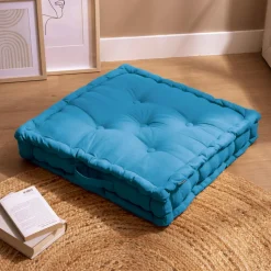 Coussin de sol coton (60 x 60 cm) Pixel Bleu turquoise
