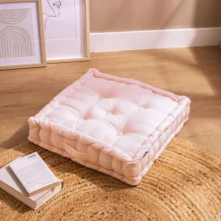 Coussin de sol coton (50 x 50 cm) Pixel Rose poudré