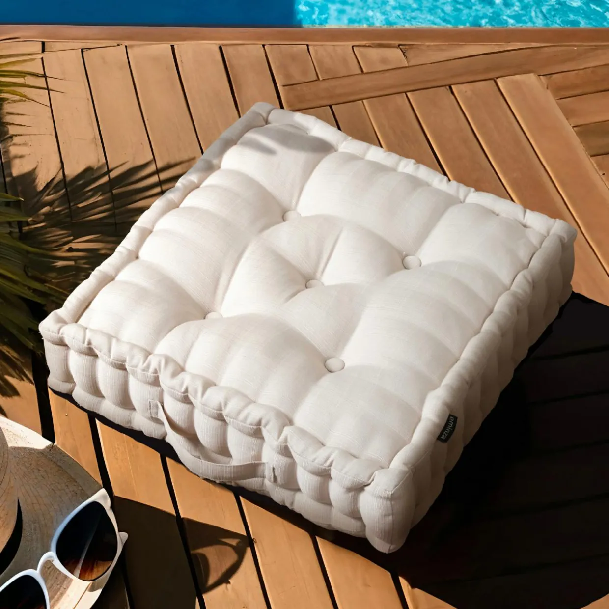 Coussin de sol extérieur capitonné (50 x 50 cm) Sunset Ecru