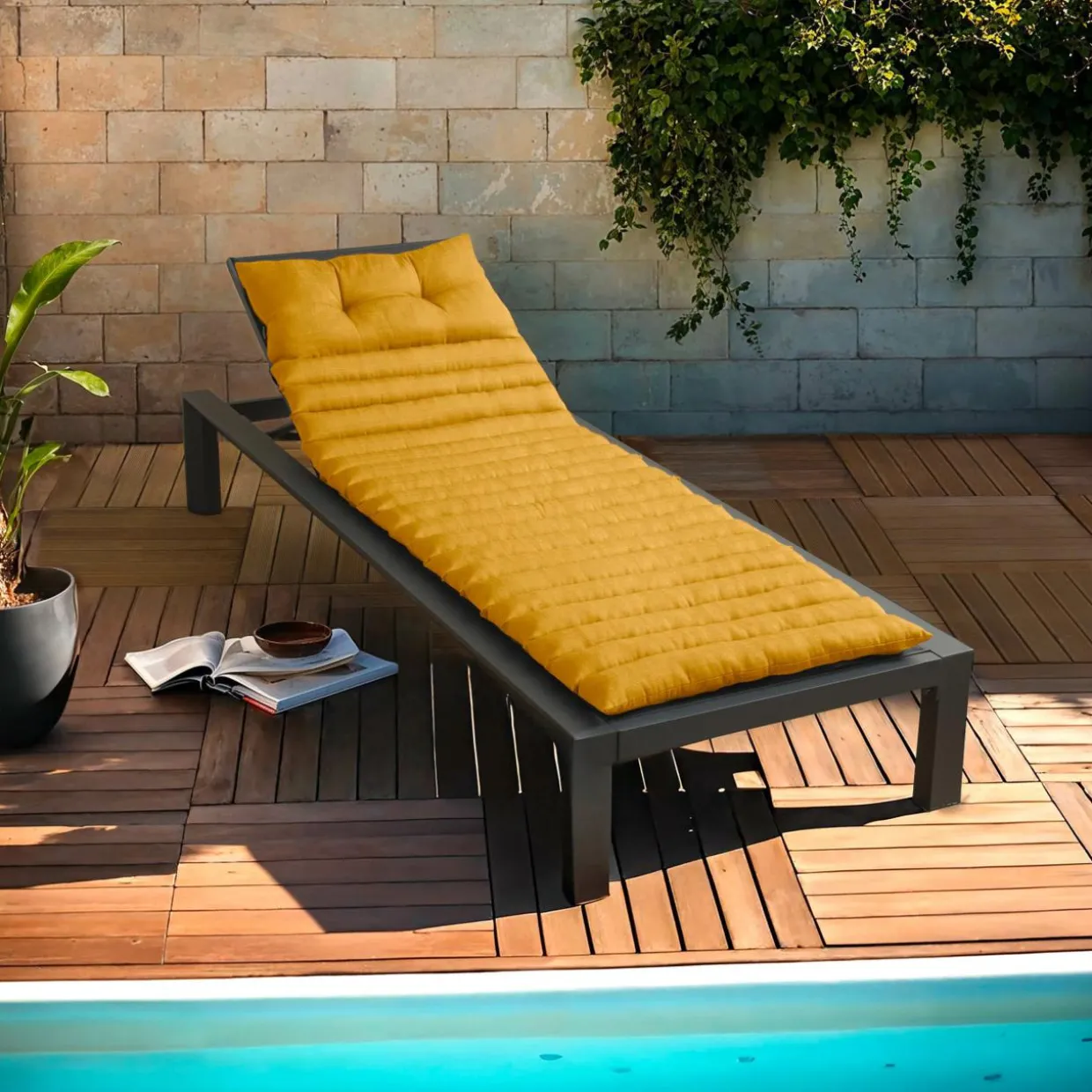 Coussin de transat capitonné (180 x 60 cm) Sunset Jaune moutarde