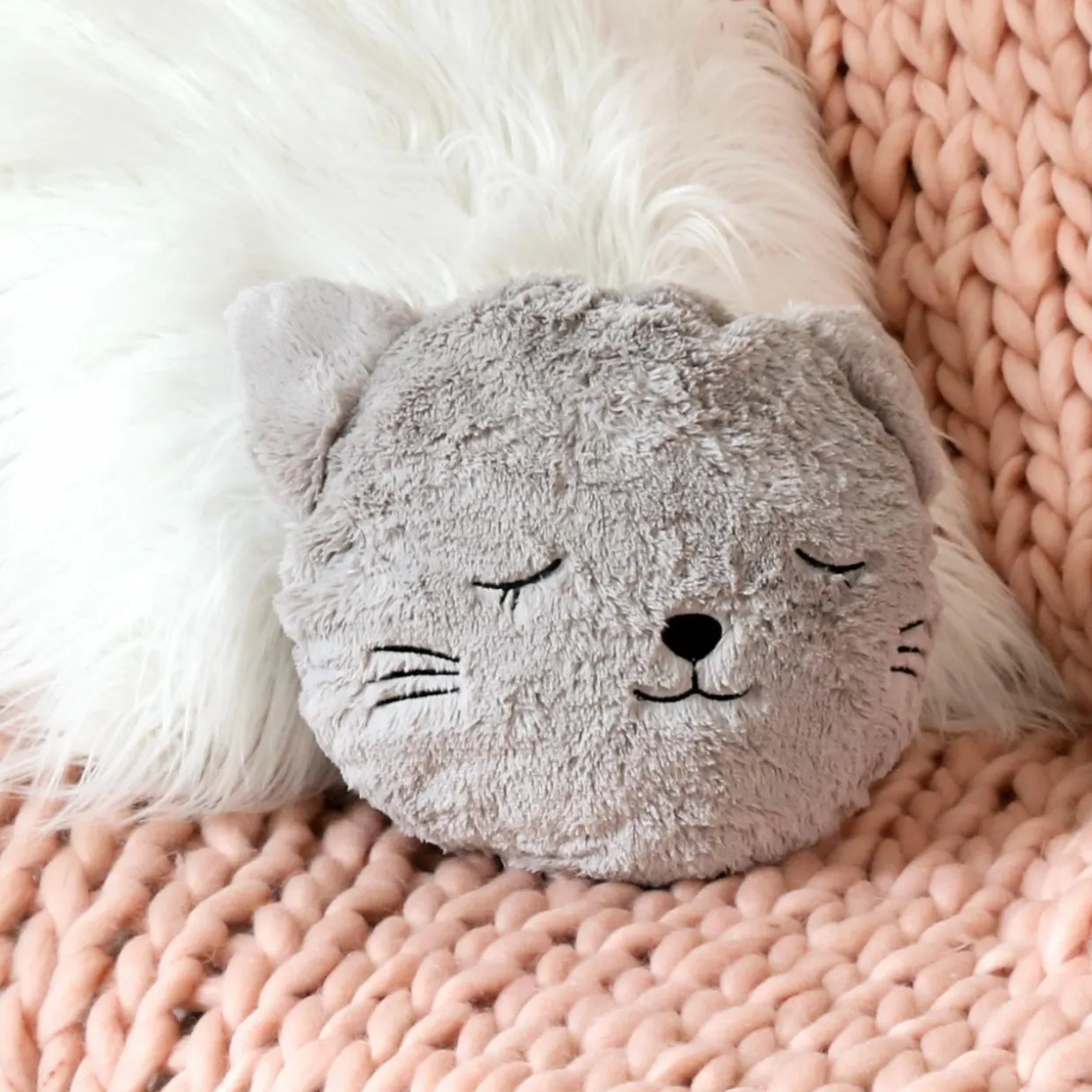 Coussin fausse fourrure enfant (27 cm) Chat Gris