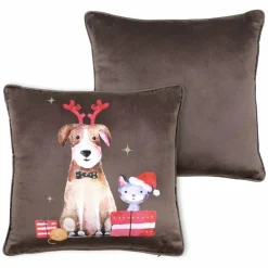 Coussin Noël carré (40 cm) Joyeux Marron chocolat