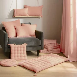 Coussin rectangulaire coton (40 x 60 cm) Pixel franges Rose pêche