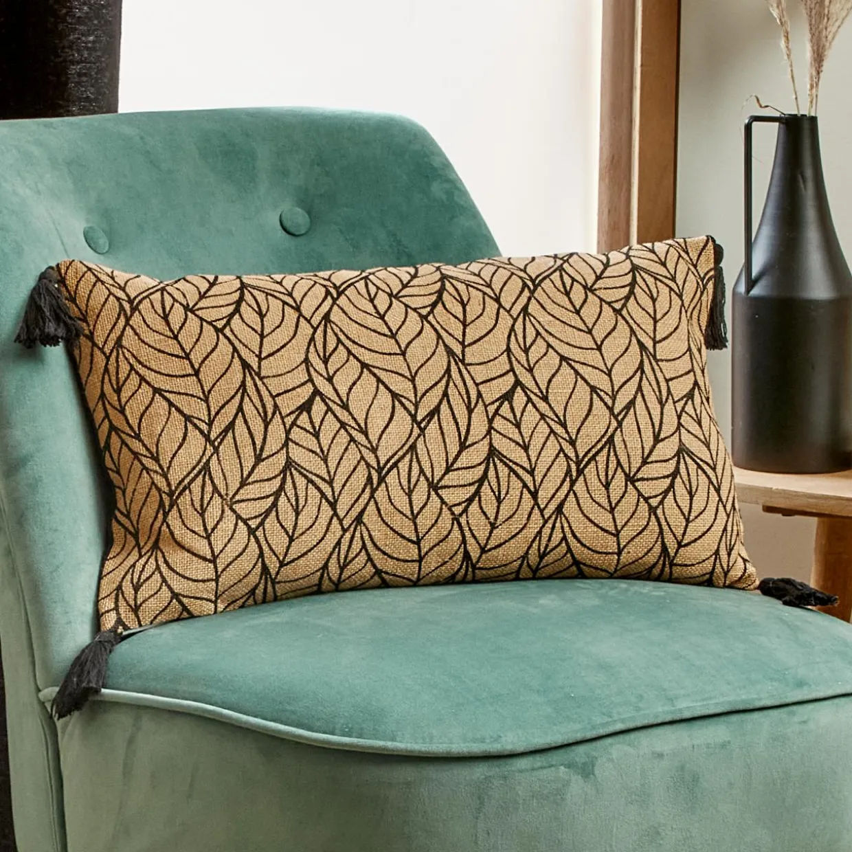 Coussin rectangulaire coton et jute (30 x 50 cm) Nama Noir