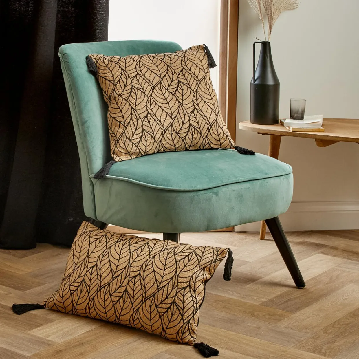 Coussin rectangulaire coton et jute (30 x 50 cm) Nama Noir