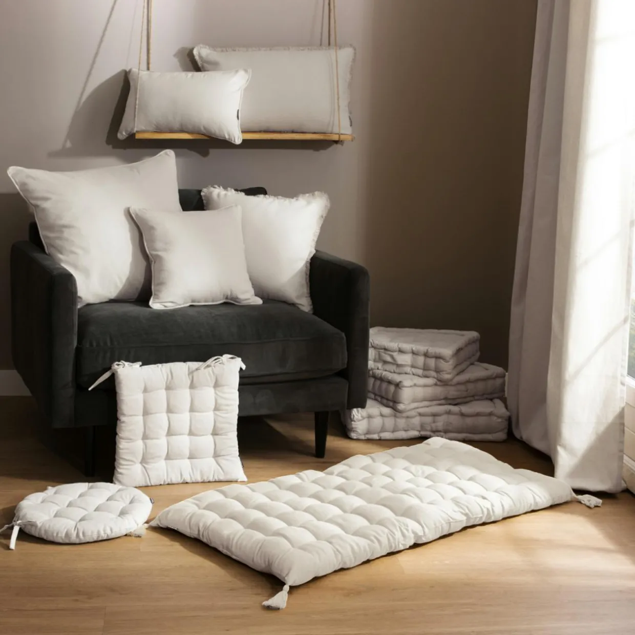 Coussin rectangulaire coton (30 x 50 cm) Pixel Beige