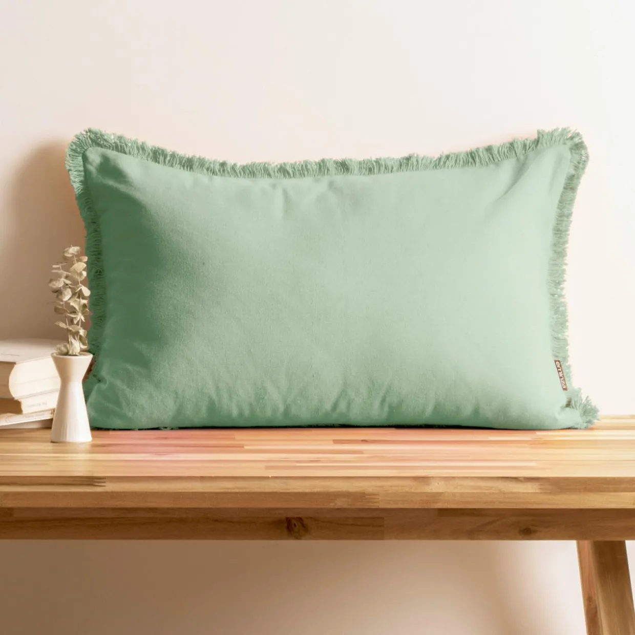 Coussin rectangulaire coton (40 x 60 cm) Pixel franges Vert menthe