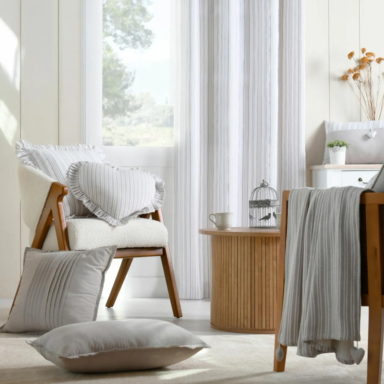 Coussin rectangulaire coton (35 x 60 cm) Josephine Ecru