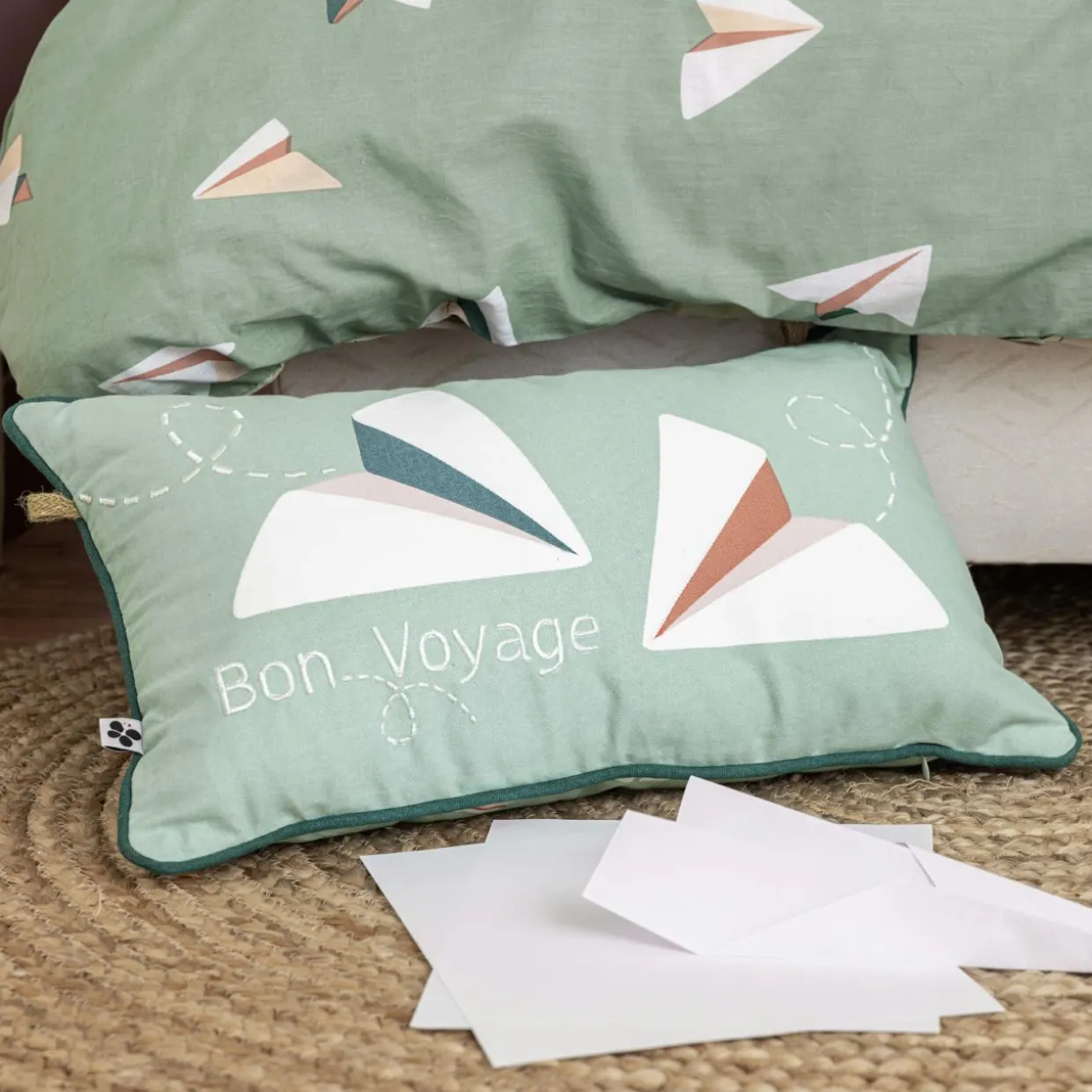 Coussin rectangulaire enfant coton (30 x 50 cm) Petits papiers Bleue