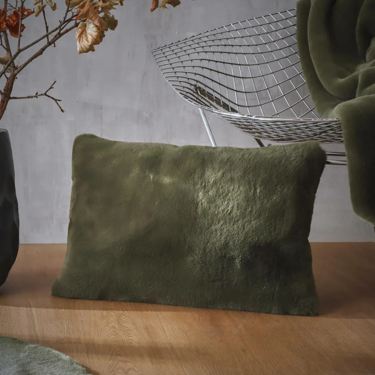 Coussin rectangulaire fausse fourrure (40 x 60 cm) Finn Vert kaki