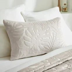 Coussin rectangulaire flanelle (40 x 60 cm) Flore Ecru