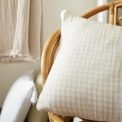 Coussin rectangulaire gaze de coton (40 x 60 cm) Gaïa vichy Beige