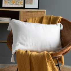 Coussin rectangulaire gaze de coton (40 x 60 cm) Gaïa Blanc chantilly