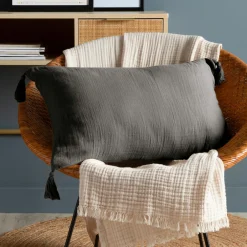 Coussin rectangulaire gaze de coton (40 x 60 cm) Gaïa Gris granit
