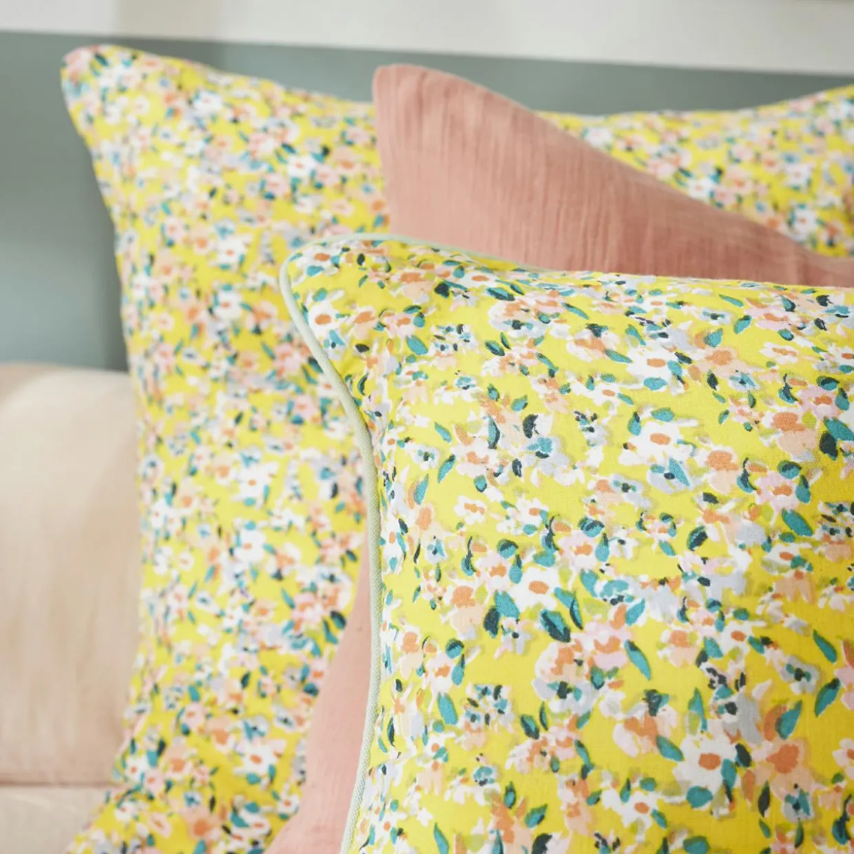 Coussin rectangulaire gaze de coton (40 x 60 cm) Abigaël Jaune