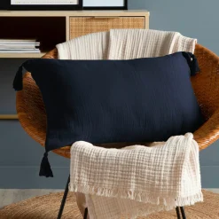 Coussin rectangulaire gaze de coton (40 x 60 cm) Gaïa Bleu nuit