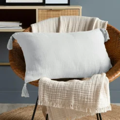 Coussin rectangulaire gaze de coton (40 x 60 cm) Gaïa Gris nuage