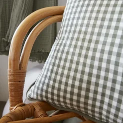 Coussin rectangulaire gaze de coton (40 x 60 cm) Gaïa vichy Vert romarin