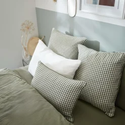Coussin rectangulaire gaze de coton (40 x 60 cm) Gaïa vichy Vert romarin